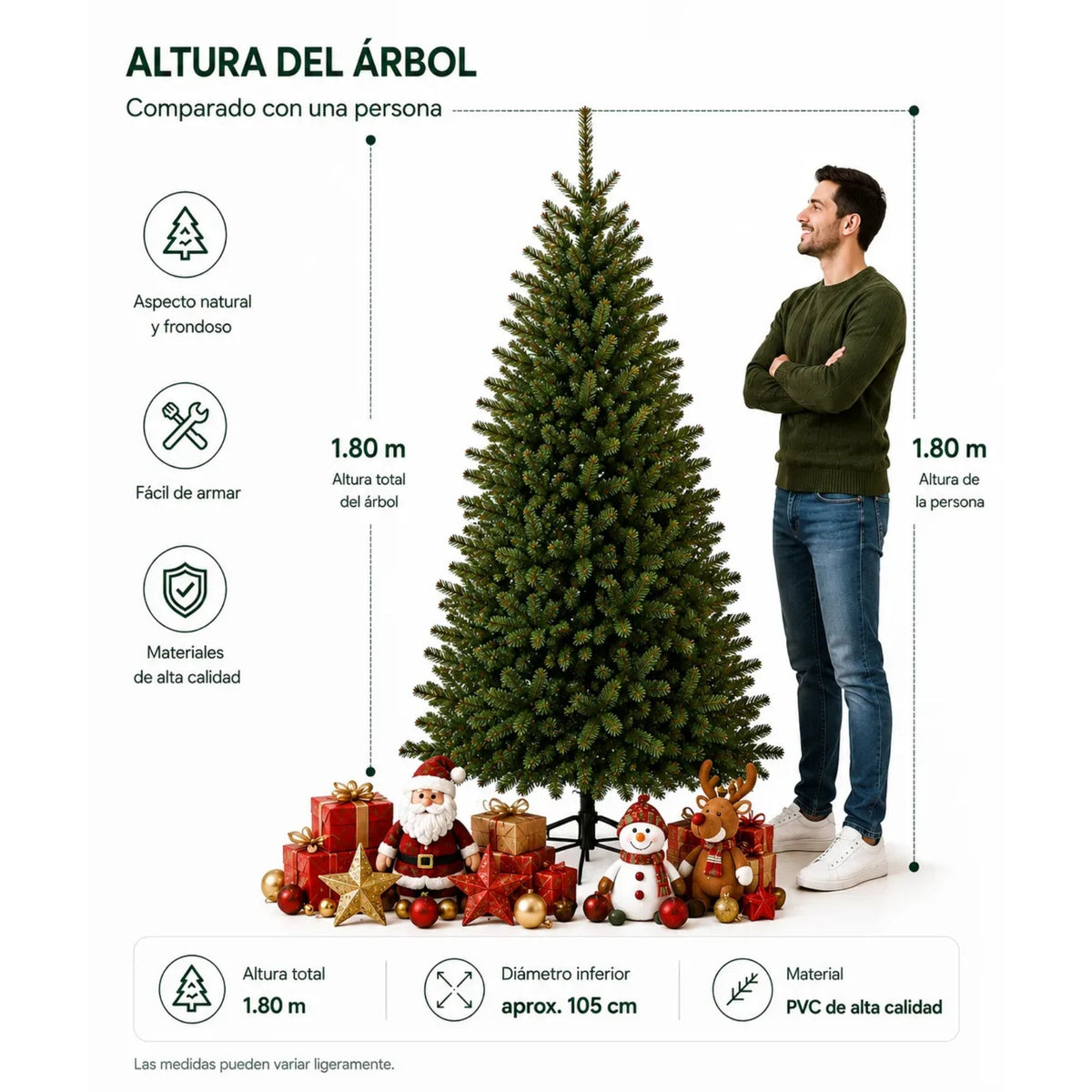 Arbol De Navidad 1.80cm Robusto 850 Ramas Verde - Árbol de Navidad - Homesale | HS-AN180