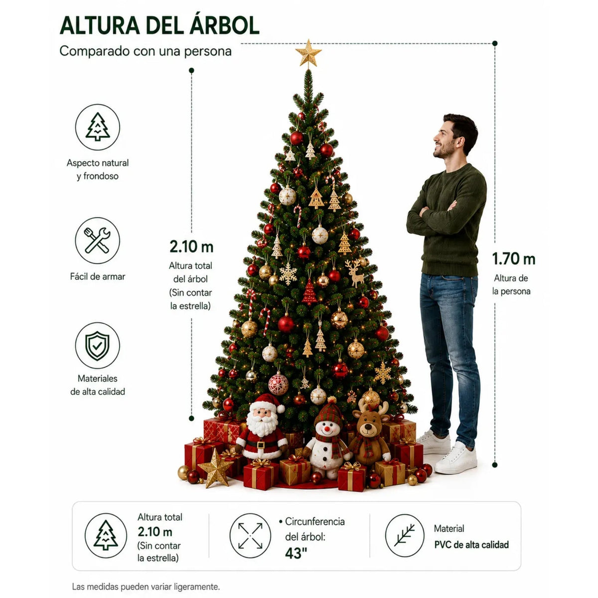 Arbol De Navidad 2.10cm Robusto 1250 Ramas Verde - Árbol de Navidad - Homesale | HS-AN210