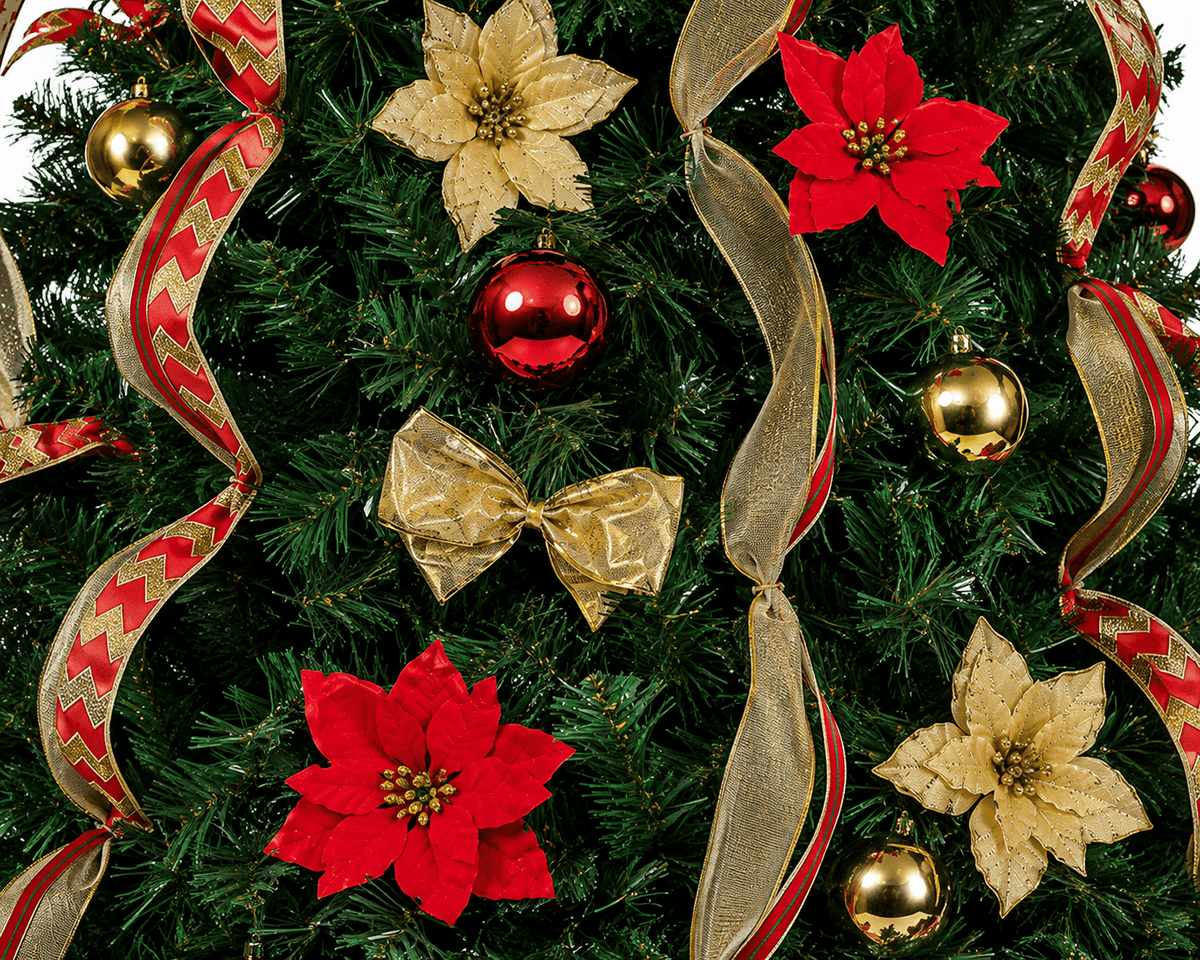 Arbol de Navidad Desplegable 1.8 M + Bolas + Moño + Cinta + Flores - Árbol de Navidad - Homesale | HS-AN180POP