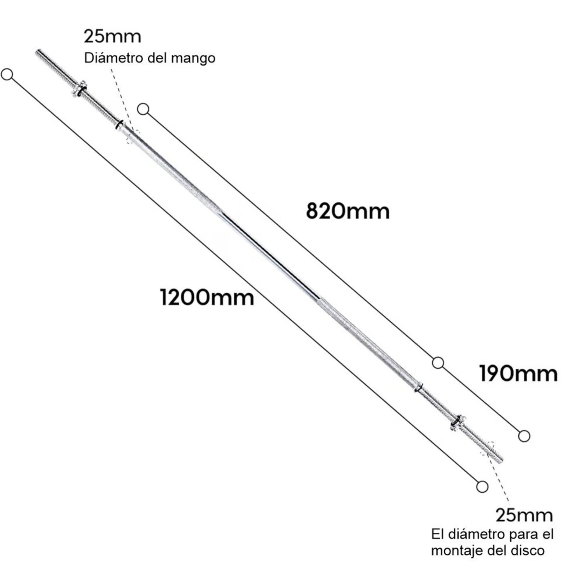 Barra Recta 120cm Para Pesas De Disco Estandar Acero Cromada - Fitness - Homesale | HS - PEKBR