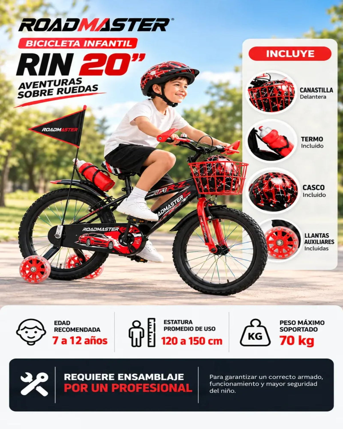Bicicleta Infantil Roadmaster Rin 20 para Niño con Canasto y Ruedas de Apoyo - Bicicletas - Roadmaster | HS-BIR20R