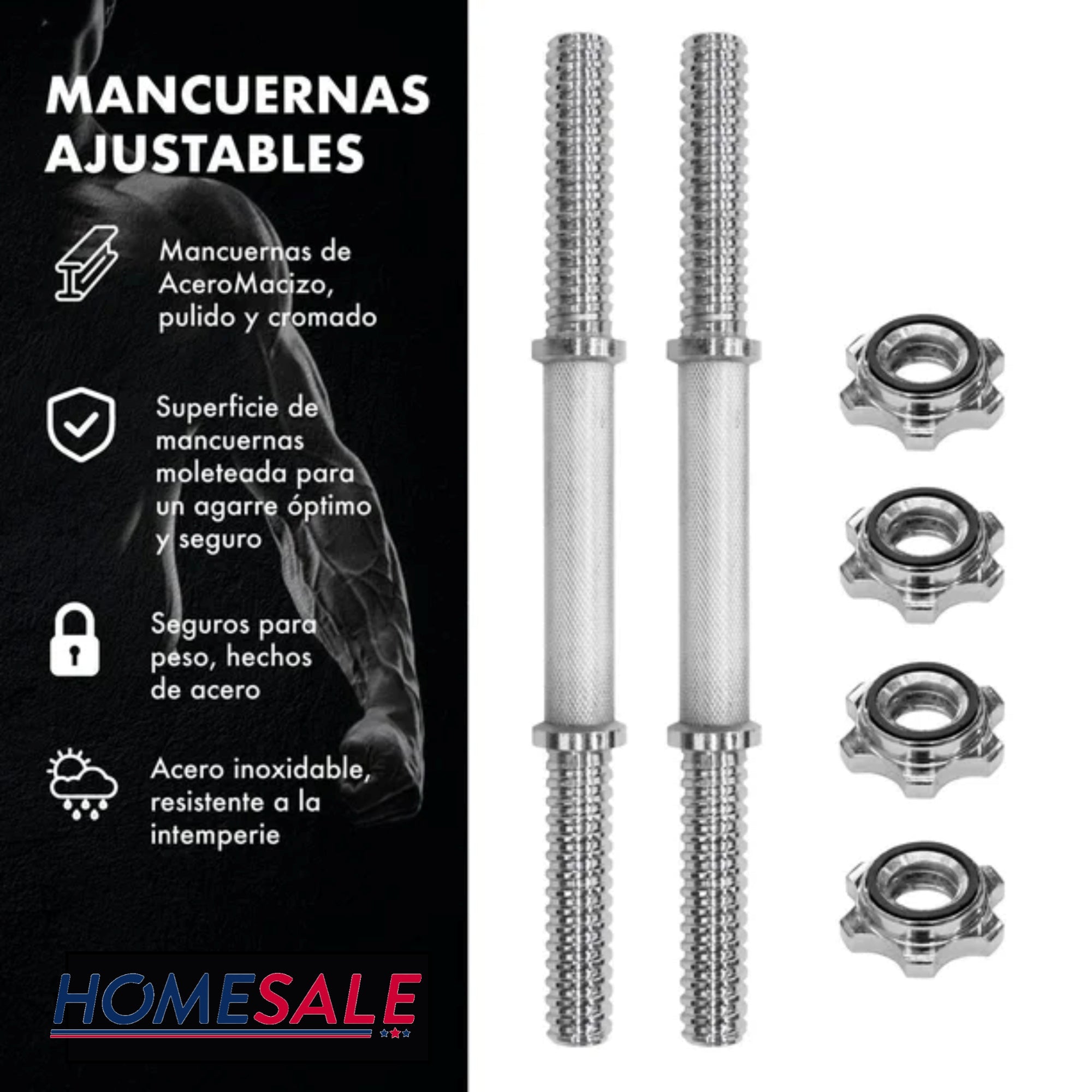 Combo de 2 Mancuernas de acero cromado 35cm/ diametro 3cm - Fitness - Homesale | HS - PEMA075