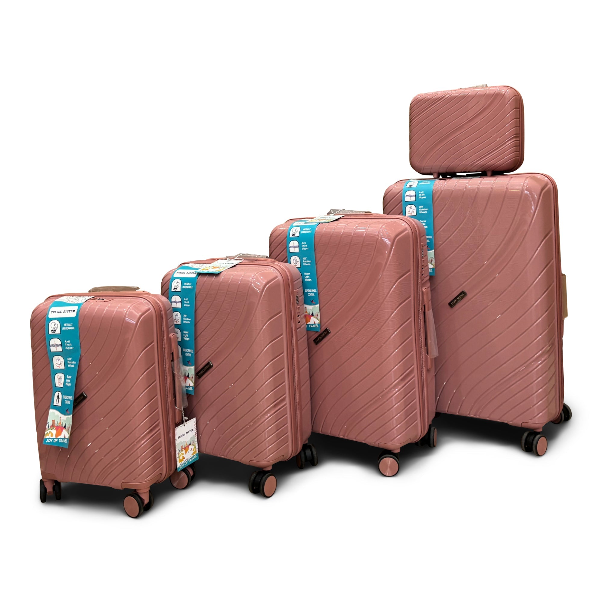 Combo de Maletas de Viaje Travel System 5 Tamaños Seguro TSA Rosado - Maletas de Viaje - Travel System | TS - MVM6886CR