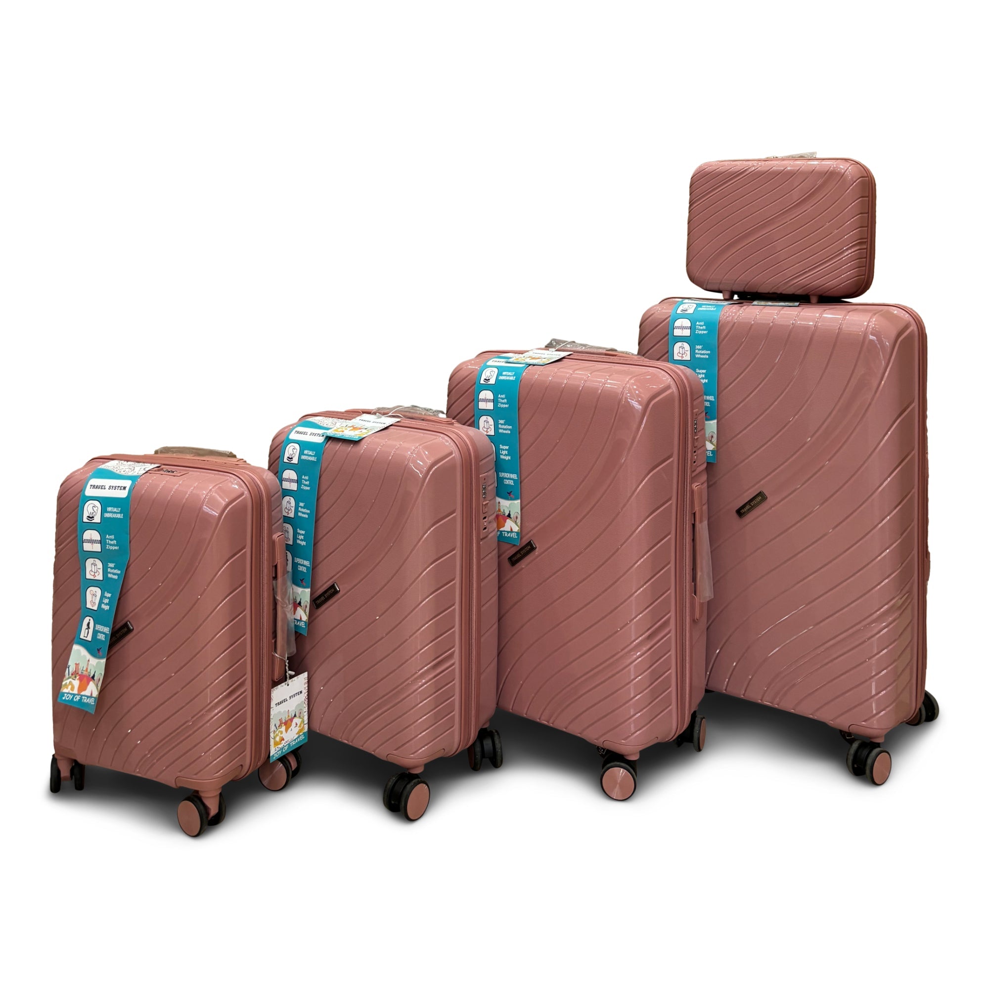 Combo de Maletas de Viaje Travel System 5 Tamaños Seguro TSA Rosado - Maletas de Viaje - Travel System | TS - MVM6886CR