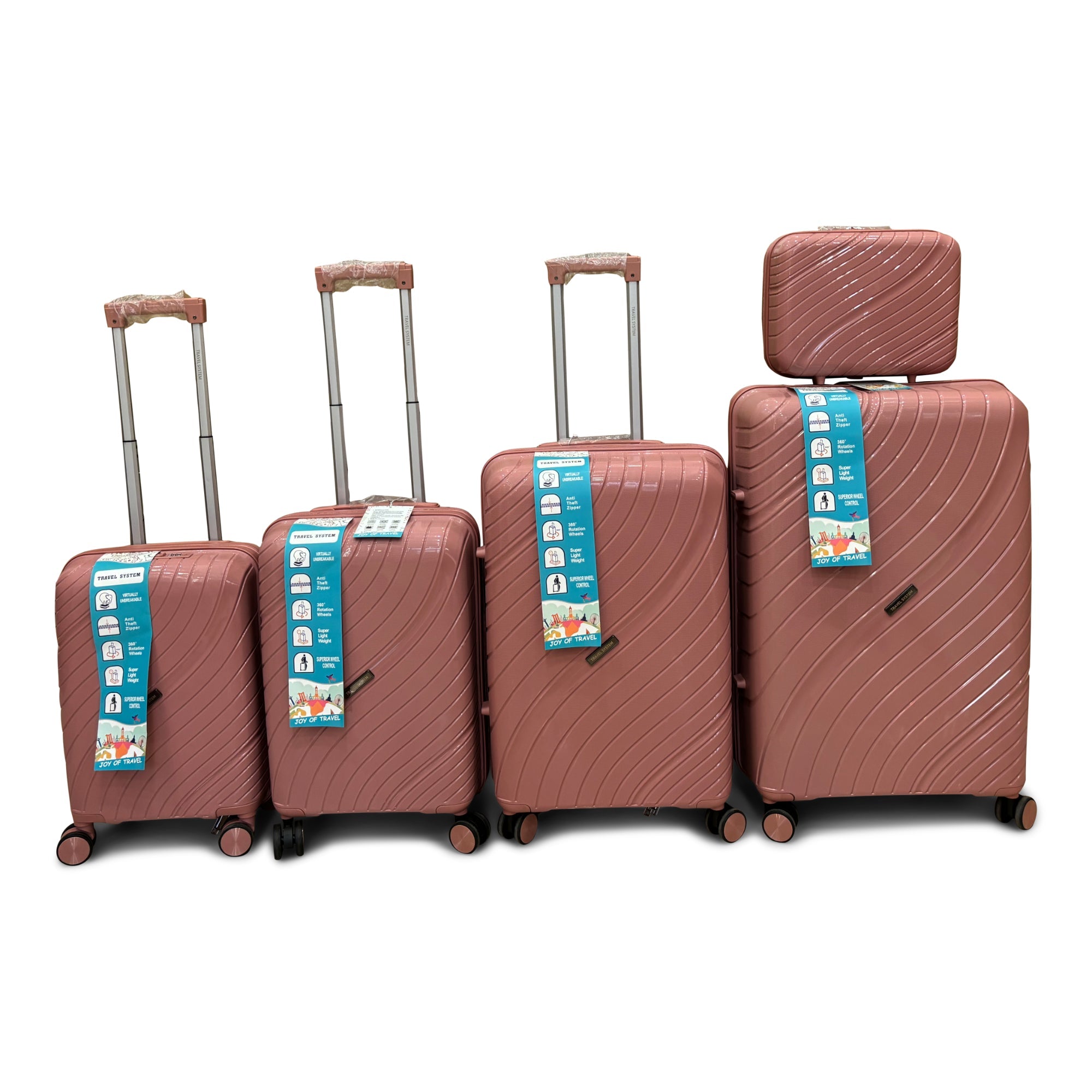Combo de Maletas de Viaje Travel System 5 Tamaños Seguro TSA Rosado - Maletas de Viaje - Travel System | TS - MVM6886CR