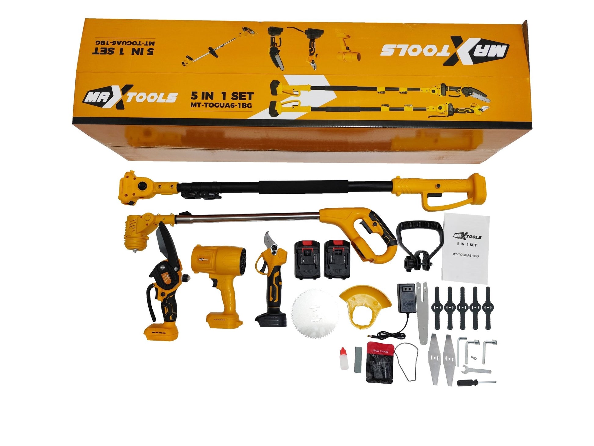 Guadañadora Inalámbrica 5 en 1 Maxtools 24V + 2 Baterías – Desbrozadora, Motosierra, Poda en Altura, Tijera Eléctrica y Sopladora - Herramientas - MAX TOOLS | T - TOGUA6 - 1BG