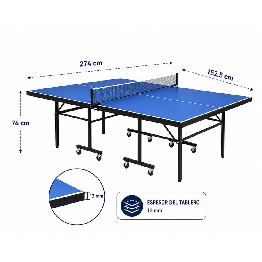 Mesa De Ping Pong Profesional 12mm Color Azul claro Con Ruedas