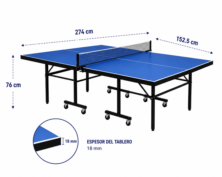 Mesa De Ping Pong Profesional 18mm Color Azul claro Con Ruedas