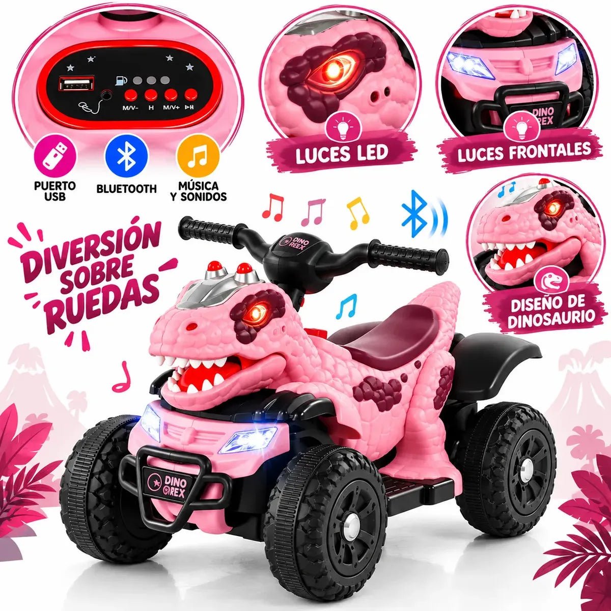 Moto Triciclo Eléctrico Montable Roadmaster Dinosaurios para Niños - Montable - Homesaleco | HS-VEDINOG