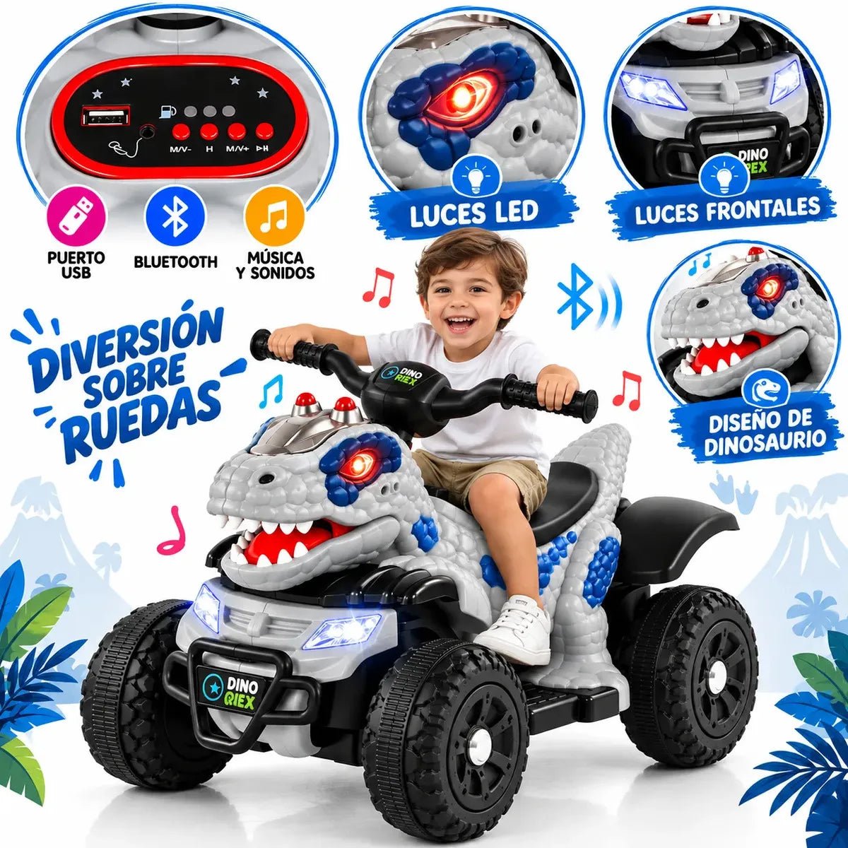 Moto Triciclo Eléctrico Montable Roadmaster Dinosaurios para Niños - Montable - Homesaleco | HS-VEDINOG