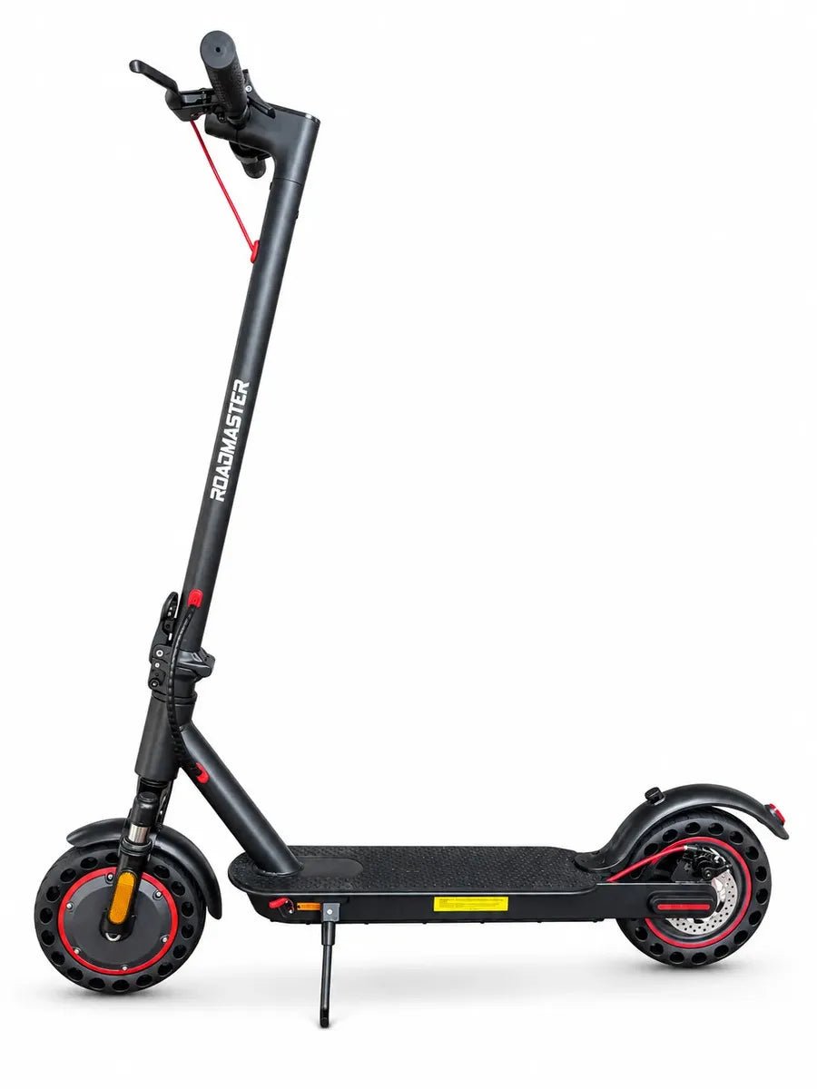 Patineta Scooter Electrica Marca: Roadmaster Modelo: M4 PRO 500 Watts Llantas de 10" Vel 30 km/H Autonomia 22 km Suspension Delantera Freno de Disco Trasero Bluetooth para Conectarse Con APP y Luces - Patinetas Eléctricas - Roadmaster | HS-SCRM350W