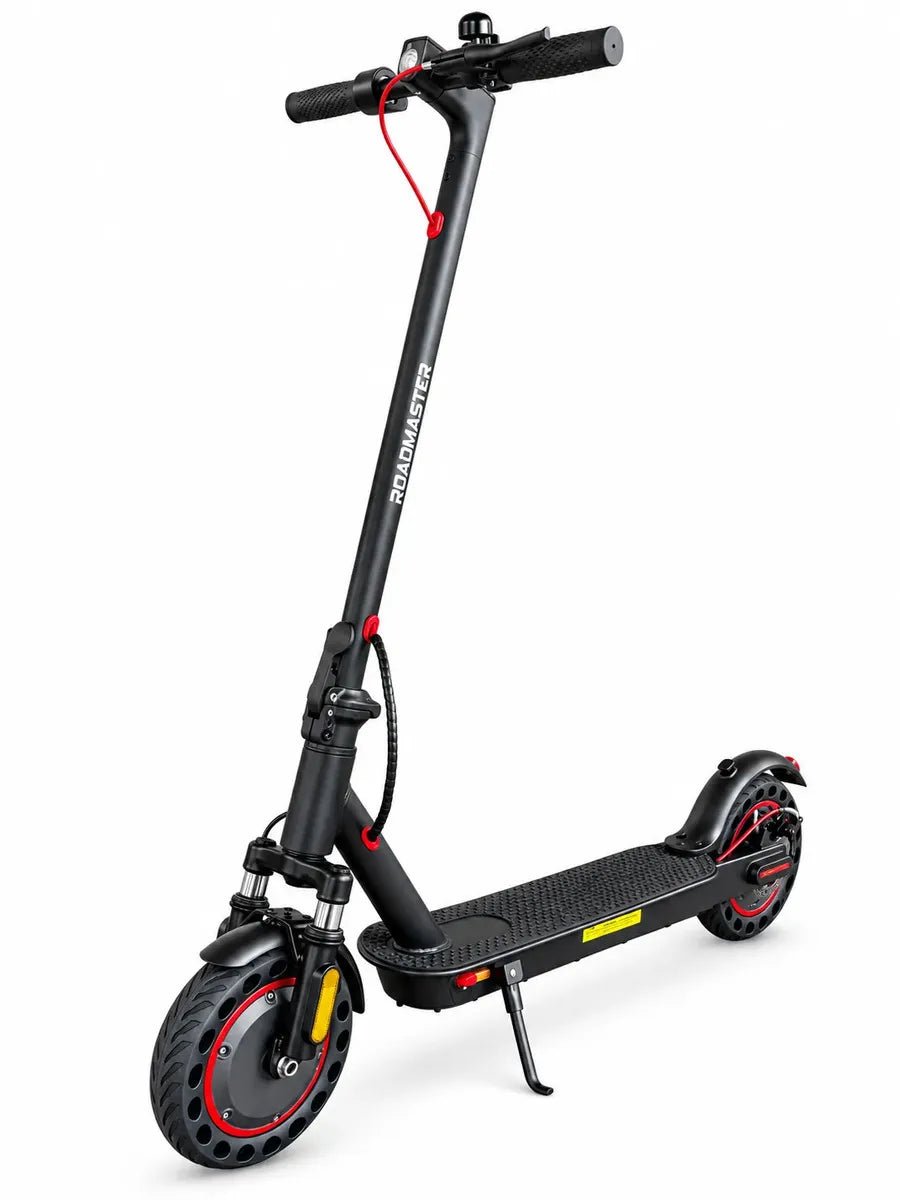 Patineta Scooter Electrica Marca: Roadmaster Modelo: M4 PRO 500 Watts Llantas de 10" Vel 30 km/H Autonomia 22 km Suspension Delantera Freno de Disco Trasero Bluetooth para Conectarse Con APP y Luces - Patinetas Eléctricas - Roadmaster | HS-SCRM350W