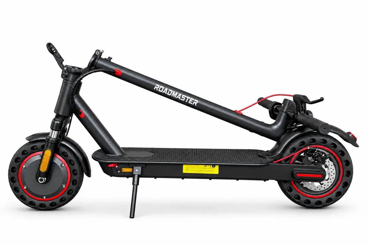 Patineta Scooter Electrica Marca: Roadmaster Modelo: M4 PRO 500 Watts Llantas de 10" Vel 30 km/H Autonomia 22 km Suspension Delantera Freno de Disco Trasero Bluetooth para Conectarse Con APP y Luces - Patinetas Eléctricas - Roadmaster | HS-SCRM350W
