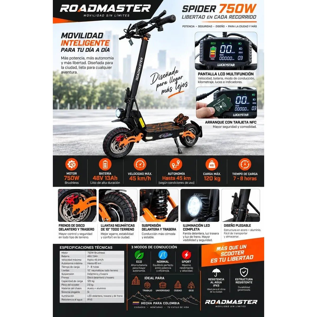 Roadmaster Spider 750w Patineta Electrica - Patinetas Eléctricas - Roadmaster | HS-SCRMSP