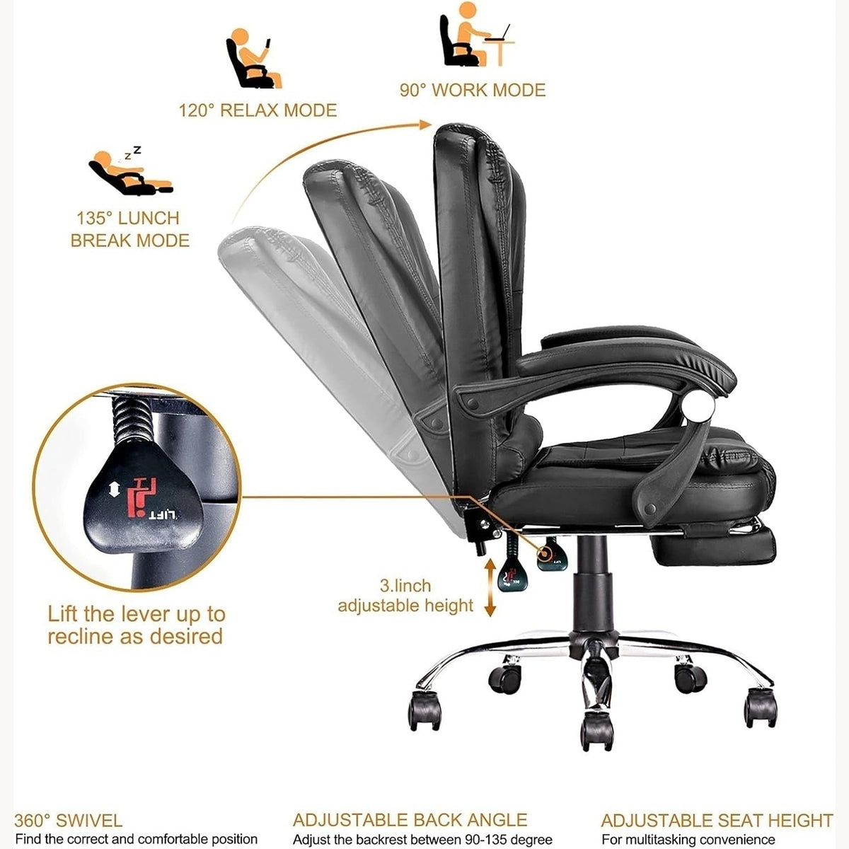 Silla De Oficina Gerencial Ecocuero Ergonomica Ajuste de Altura Con Posapie - moviliario - Homesale | HS-SIOFCUBK