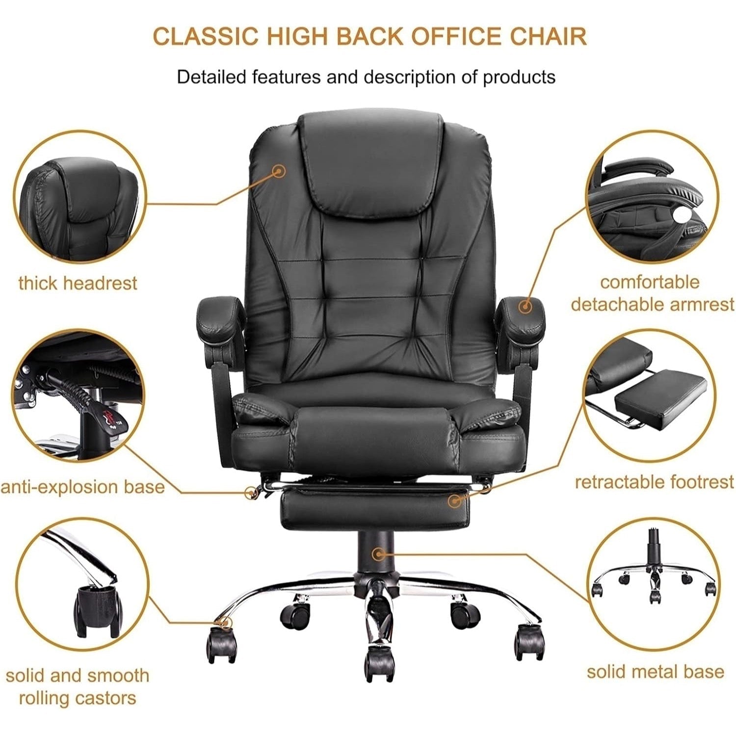 Silla De Oficina Gerencial Ecocuero Ergonomica Ajuste de Altura Con Posapie - moviliario - Homesale | HS-SIOFCUBK