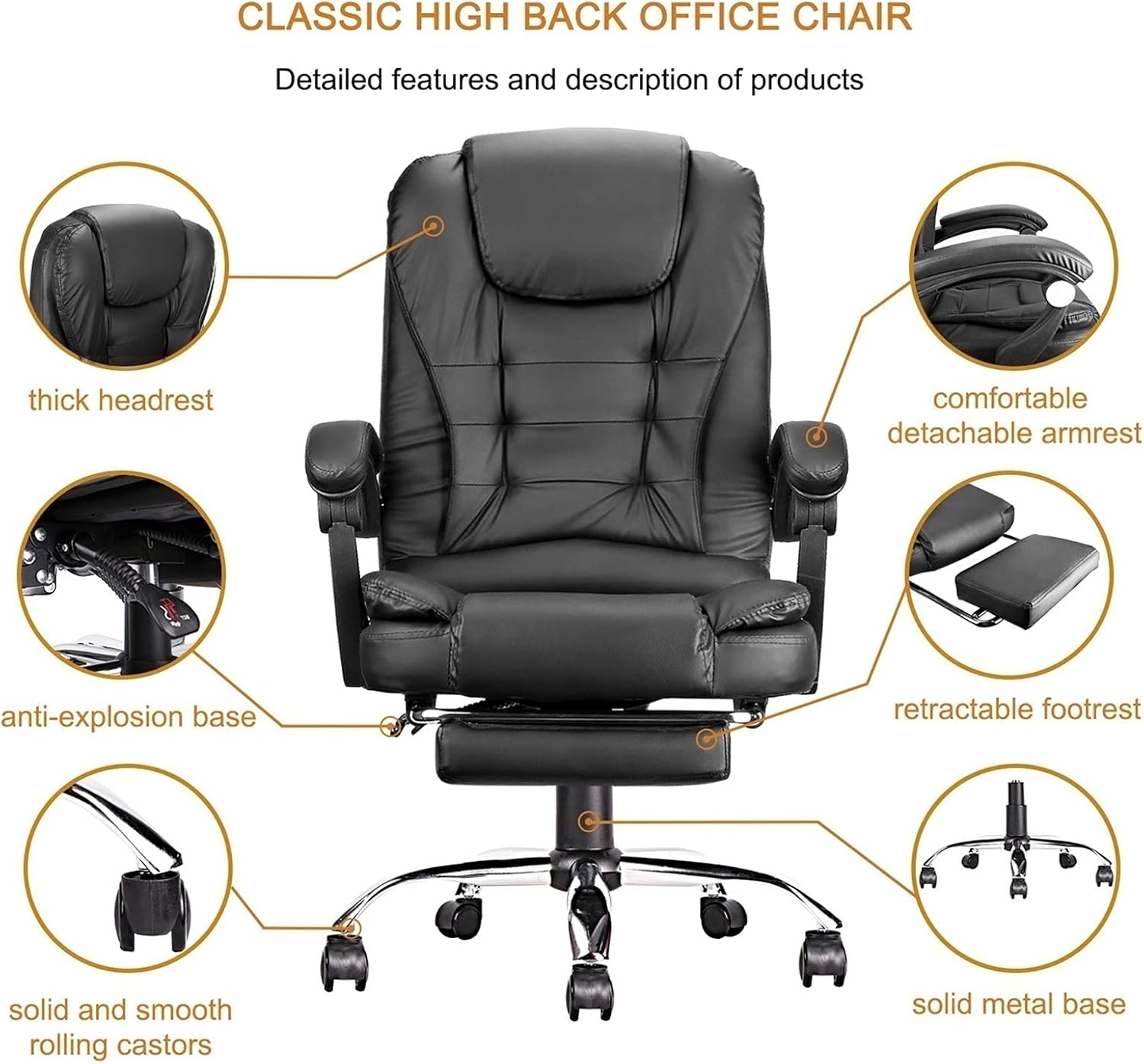 Silla De Oficina Gerencial Ecocuero Ergonomica Ajuste de Altura Con Posapie - moviliario - Homesale | HS - SIOFCUBK