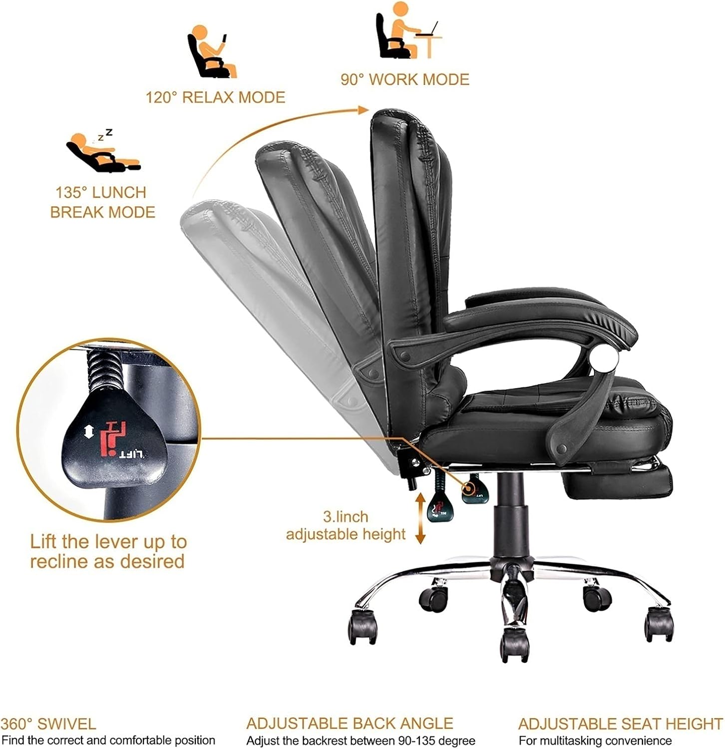 Silla De Oficina Gerencial Ecocuero Ergonomica Ajuste de Altura Con Posapie - moviliario - Homesale | HS - SIOFCUBK