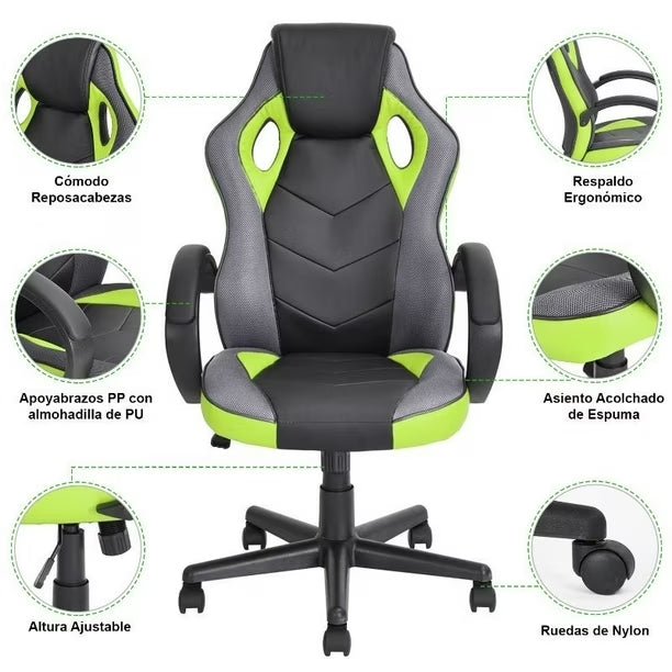 Silla Gamer Ergonomica Reclinable MultiColor cuero sintético - moviliario - Homesale | HS - SIOFGMCUBN