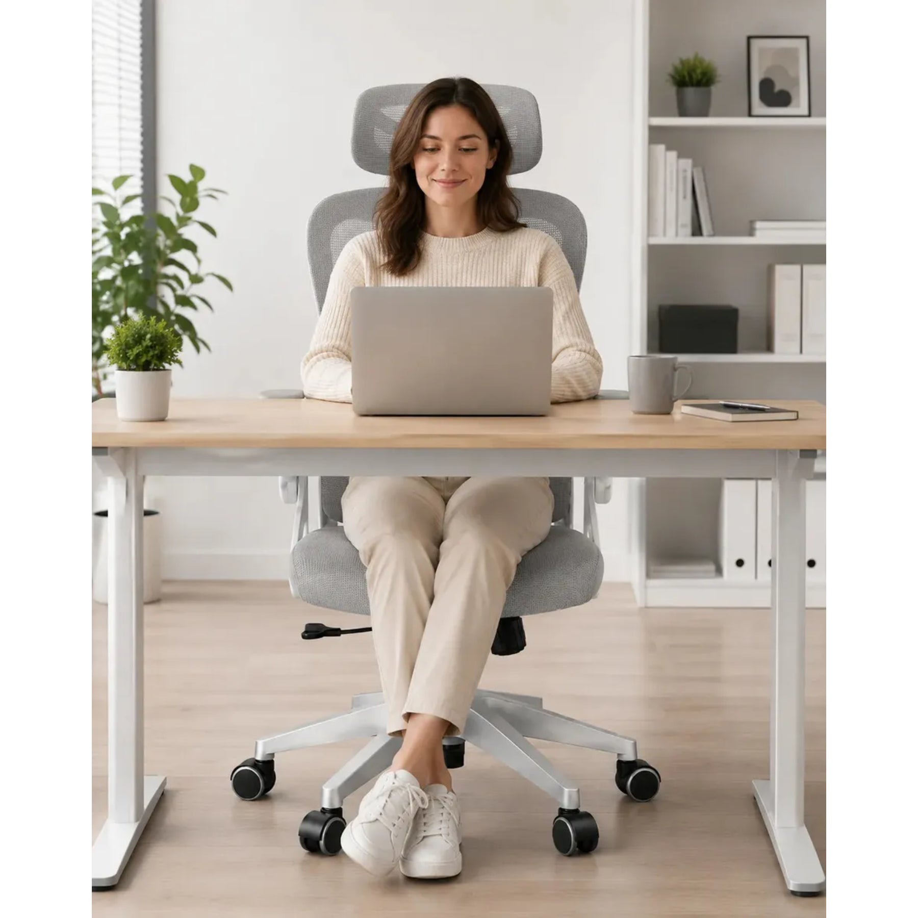 Silla Oficina Ergonomica Reclinable Ajuste Altura Posacabeza Gris Nylon / Policarbonato / Metal - moviliario - Homesale | HS-SIOFNY01BG