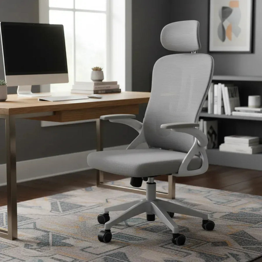 Silla Oficina Ergonomica Reclinable Ajuste Altura Posacabeza Gris Nylon / Policarbonato / Metal