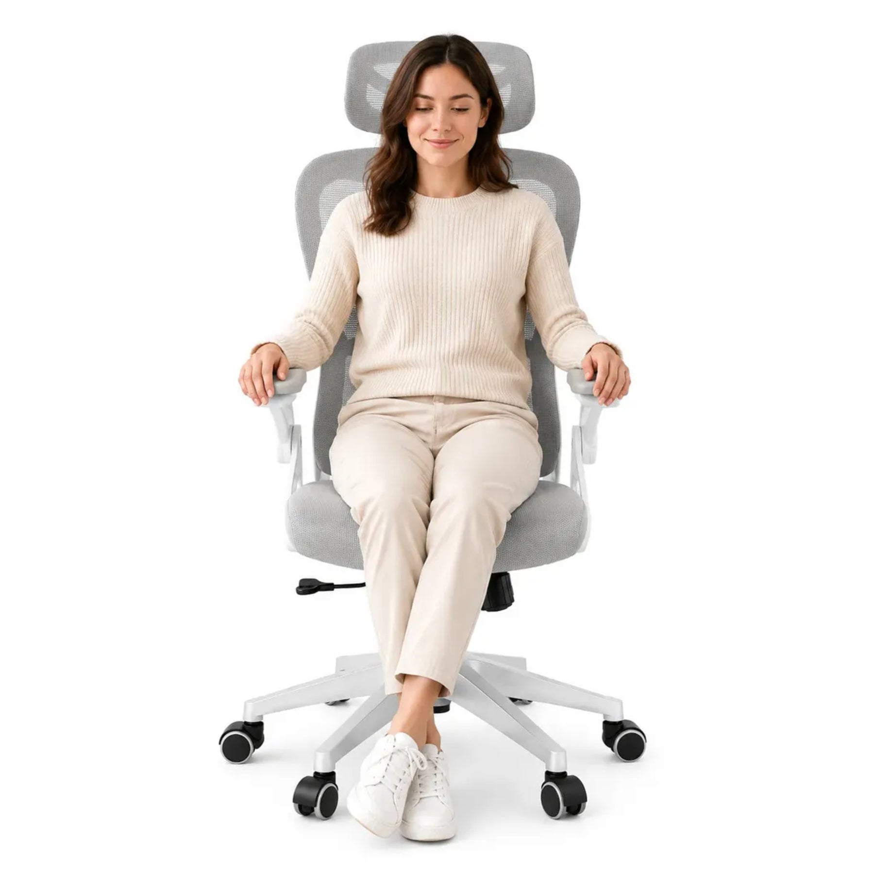 Silla Oficina Ergonomica Reclinable Ajuste Altura Posacabeza Gris Nylon / Policarbonato / Metal - moviliario - Homesale | HS-SIOFNY01BG