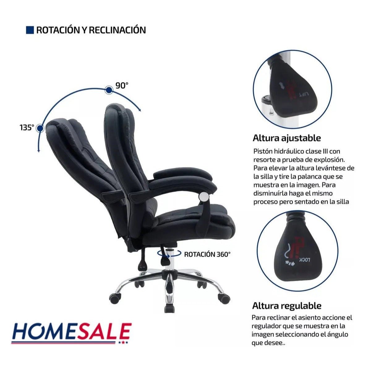 Silla Para Oficina sillón Gerencial Ecocuero Reclinable Altura Regulable - moviliario - Homesale | HS-SIOFCUECBK