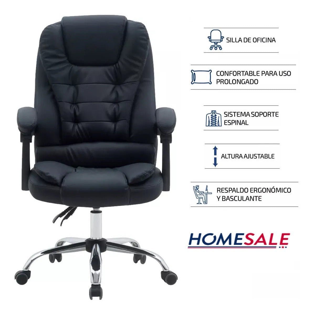 Silla Para Oficina sillón Gerencial Ecocuero Reclinable Altura Regulable - moviliario - Homesale | HS-SIOFCUECBK