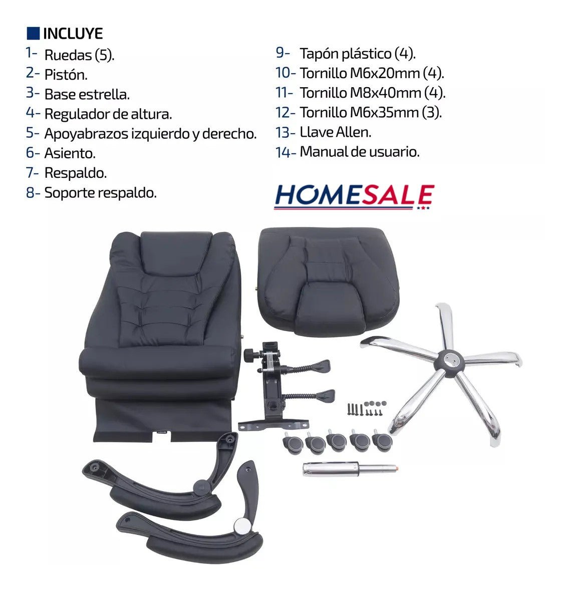 Silla Para Oficina sillón Gerencial Ecocuero Reclinable Altura Regulable - moviliario - Homesale | HS - SIOFCUECBK