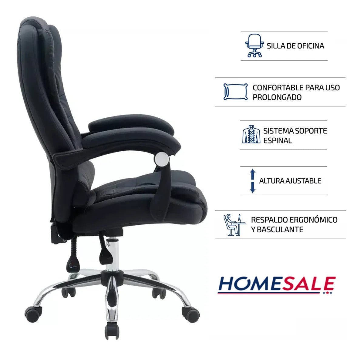 Silla Para Oficina sillón Gerencial Ecocuero Reclinable Altura Regulable - moviliario - Homesale | HS - SIOFCUECBK
