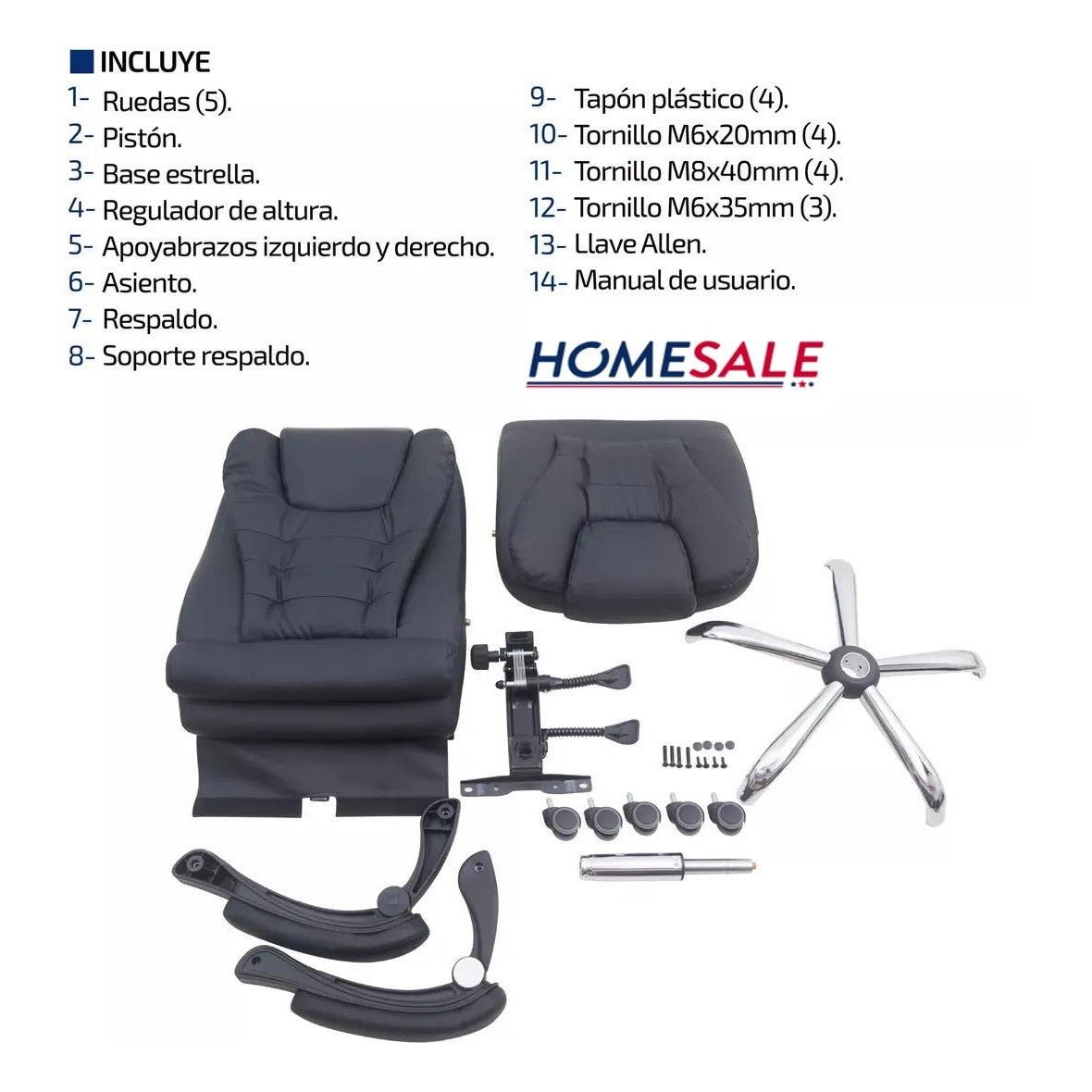 Silla Para Oficina sillón Gerencial Ecocuero Reclinable Altura Regulable - moviliario - Homesale | HS-SIOFCUECBK