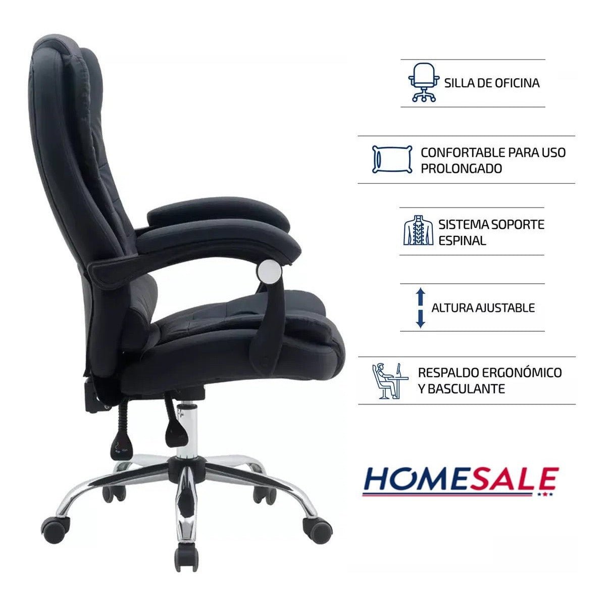 Silla Para Oficina sillón Gerencial Ecocuero Reclinable Altura Regulable - moviliario - Homesale | HS-SIOFCUECBK