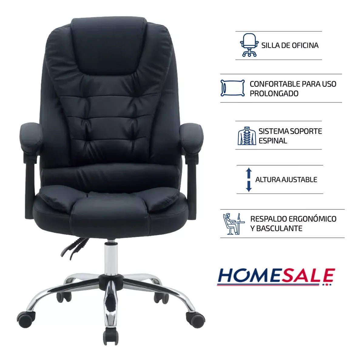 Silla Para Oficina sillón Gerencial Ecocuero Reclinable Altura Regulable - moviliario - Homesale | HS - SIOFCUECBK