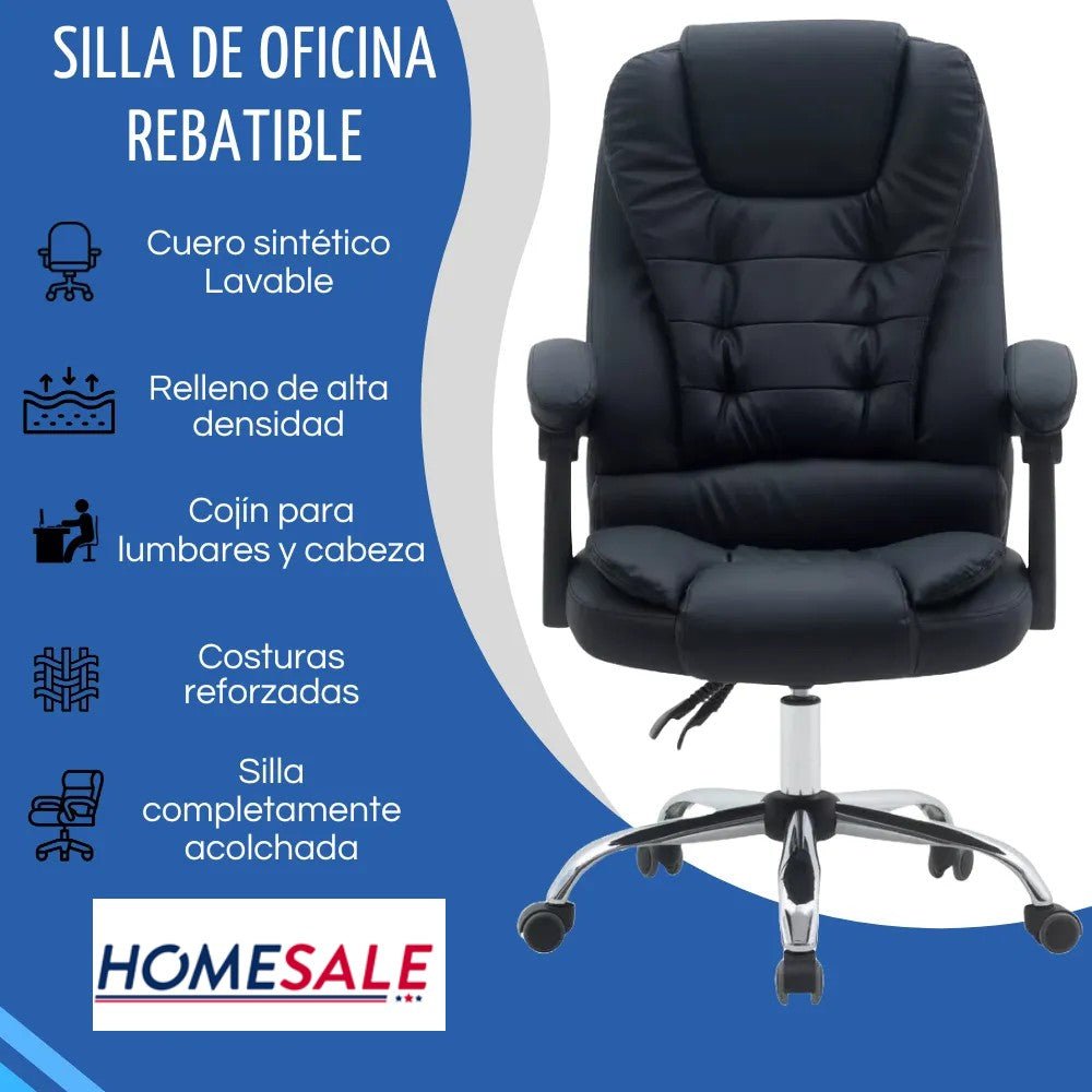 Silla Para Oficina sillón Gerencial Ecocuero Reclinable Altura Regulable - moviliario - Homesale | HS - SIOFCUECBK