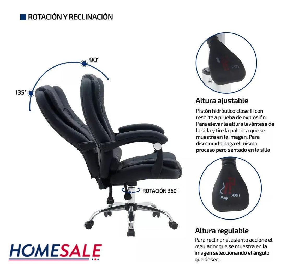Silla Para Oficina sillón Gerencial Ecocuero Reclinable Altura Regulable - moviliario - Homesale | HS - SIOFCUECBK