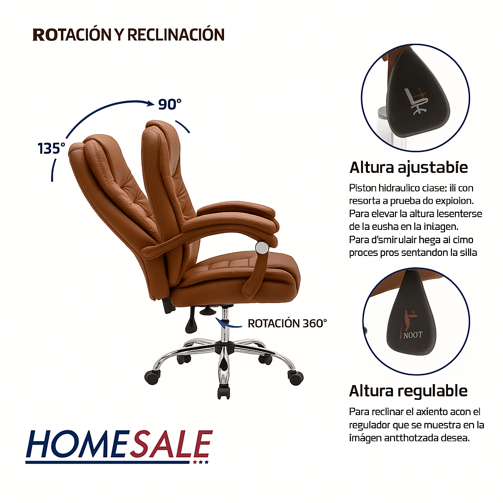 Silla Para Oficina sillón Gerencial Ecocuero Reclinable Altura Regulable - moviliario - Homesale | HS - SIOFCUECBW