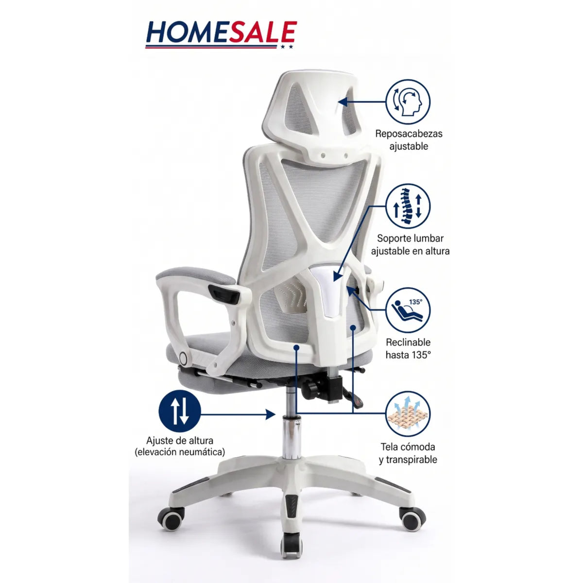 Silla de Oficina Ergonómica Gerencial con Apoyacabezas y Apoya Pies Reclinable
